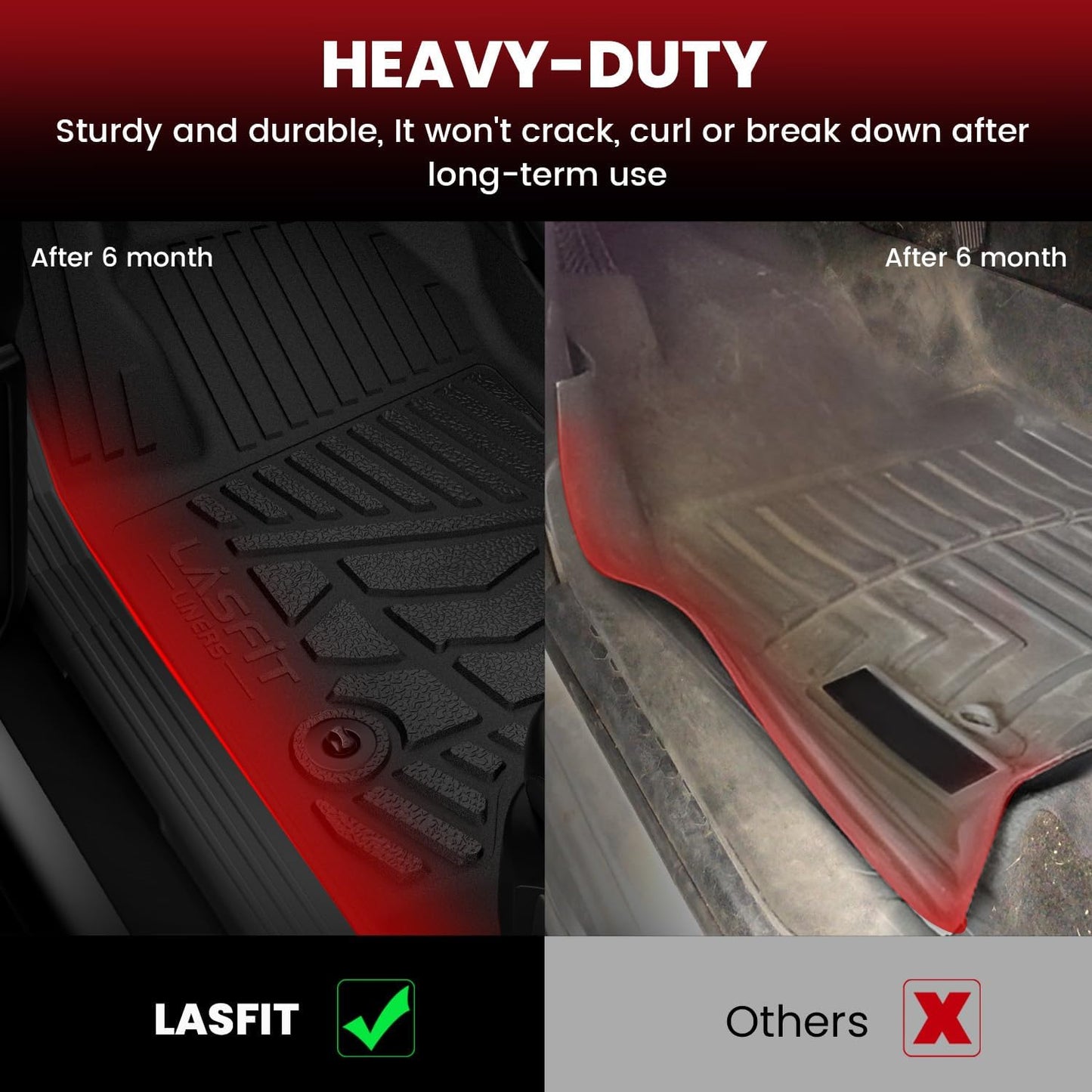 LASFIT Floor Mats for Ford Ranger 2025 2024 SuperCrew Cab All Weather Truck Protector TPE Carpeted Floor Liners, Front and Rear Row, 3pc Black