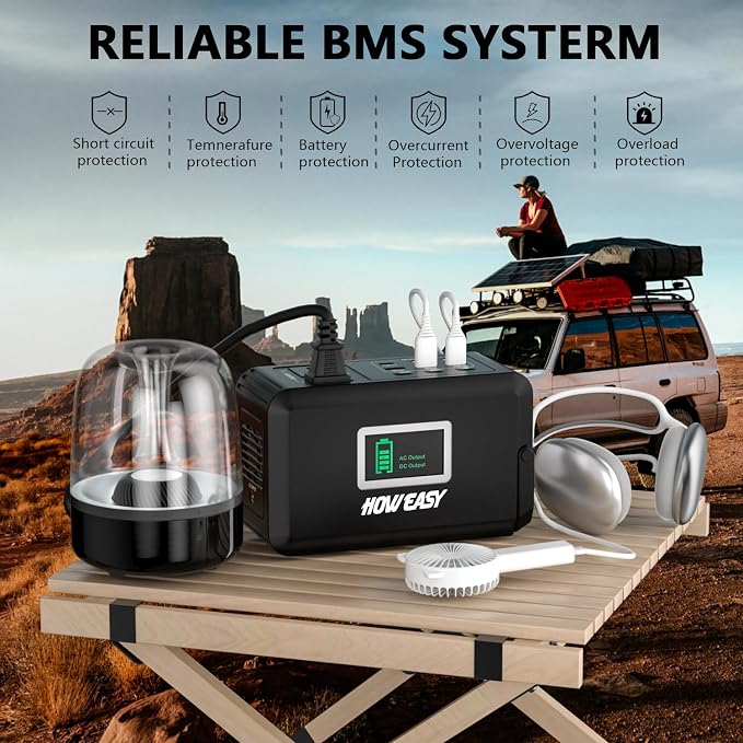 HOWEASY Portable Power Station120W(240W Peak), 24000mAh Camping Solar Generator, Portable Power Bank with 2 110V AC Outlet / 2 DC /3 USB QC3.0/LED Flashlight for Home Camping Emergency Backup