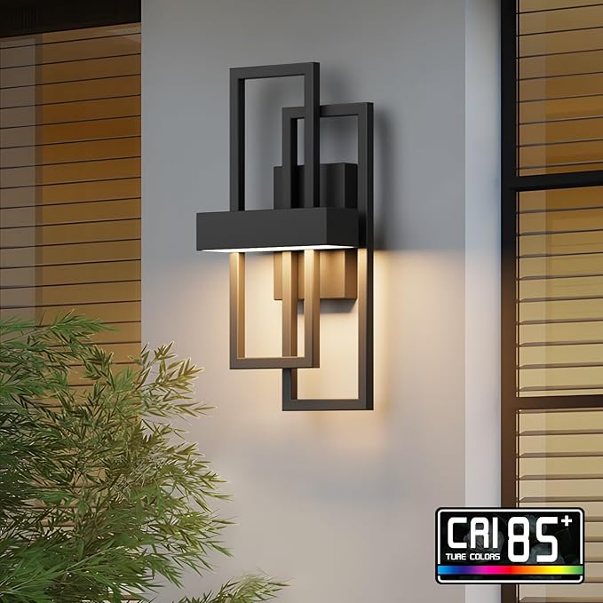 16" Modern Outdoor Led Wall Light,12W 3000K Exterior Hardwired Sconces Light Fixture,IP65 Waterproof Wall Mounted Wall Lamp for Front Door Garage Patio Porch(Balck,1-Pack)