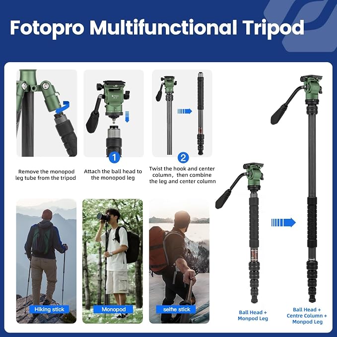 Fotopro 59" Carbon Fiber Travel Tripod