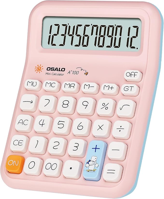 Pendancy Pink Calculator for Kids, Cute Small Calculators Desktop 12 Digit