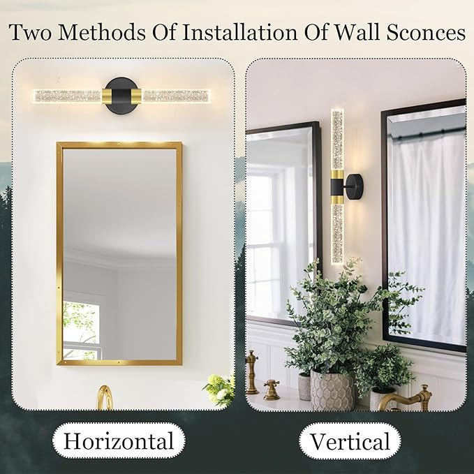 2 Packs LED Wall Sconces Crystal Wall Light Modern Glam Crystal Vanity Lighting Fixtures for Hallway Dining Living Bedroom with 2700K Warm Light Bulbs