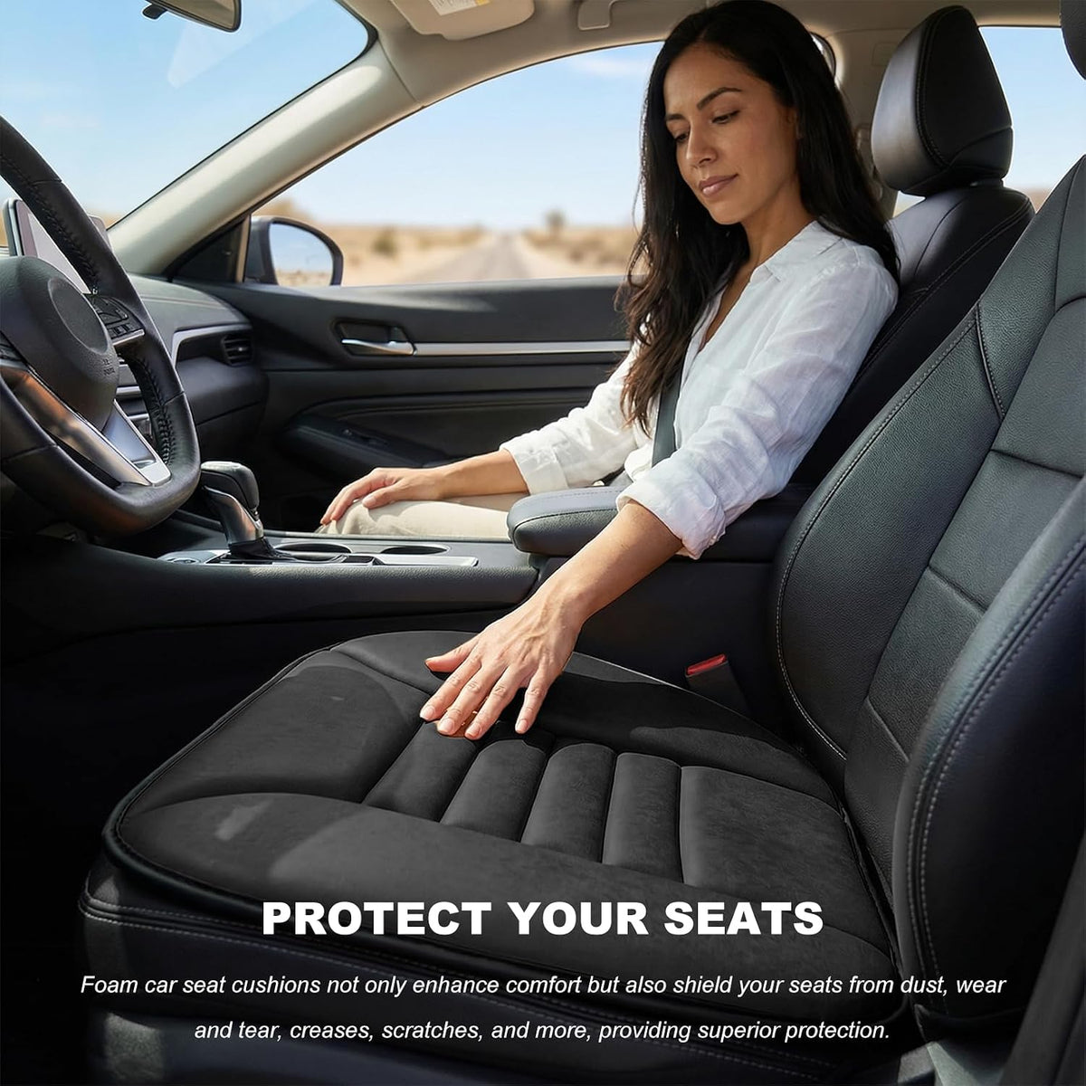 Car Seat Cushion Chair Cushions, Breathable Driver Seat Protector with 1.2" Thick Comfort Memory Foam, Non-Slip Pressure Relief Driver Seats Pillow for Vehicle Office Home (Black)