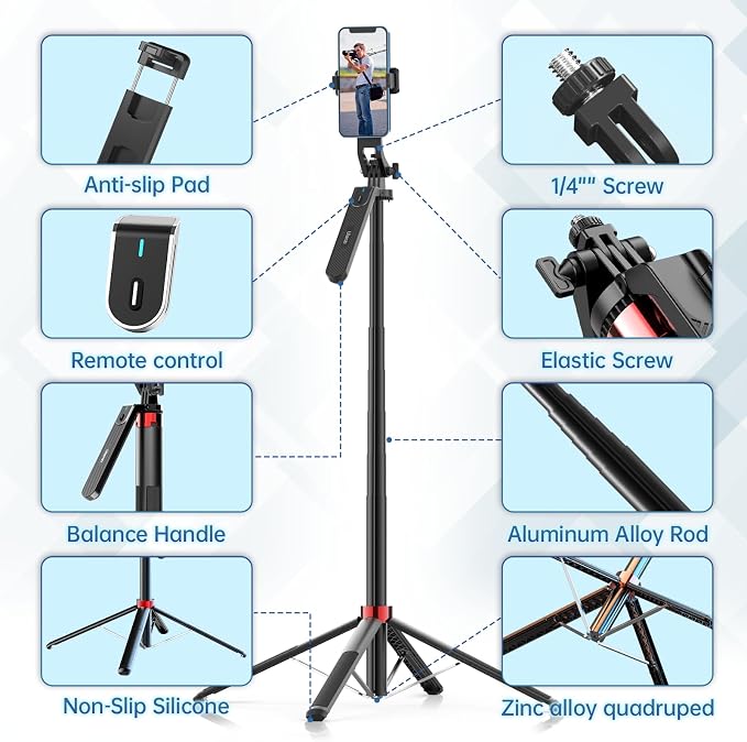 ULANZI MA09 71'' Phone Tripod, Selfie Stick Cell Phone Tripod Stand
