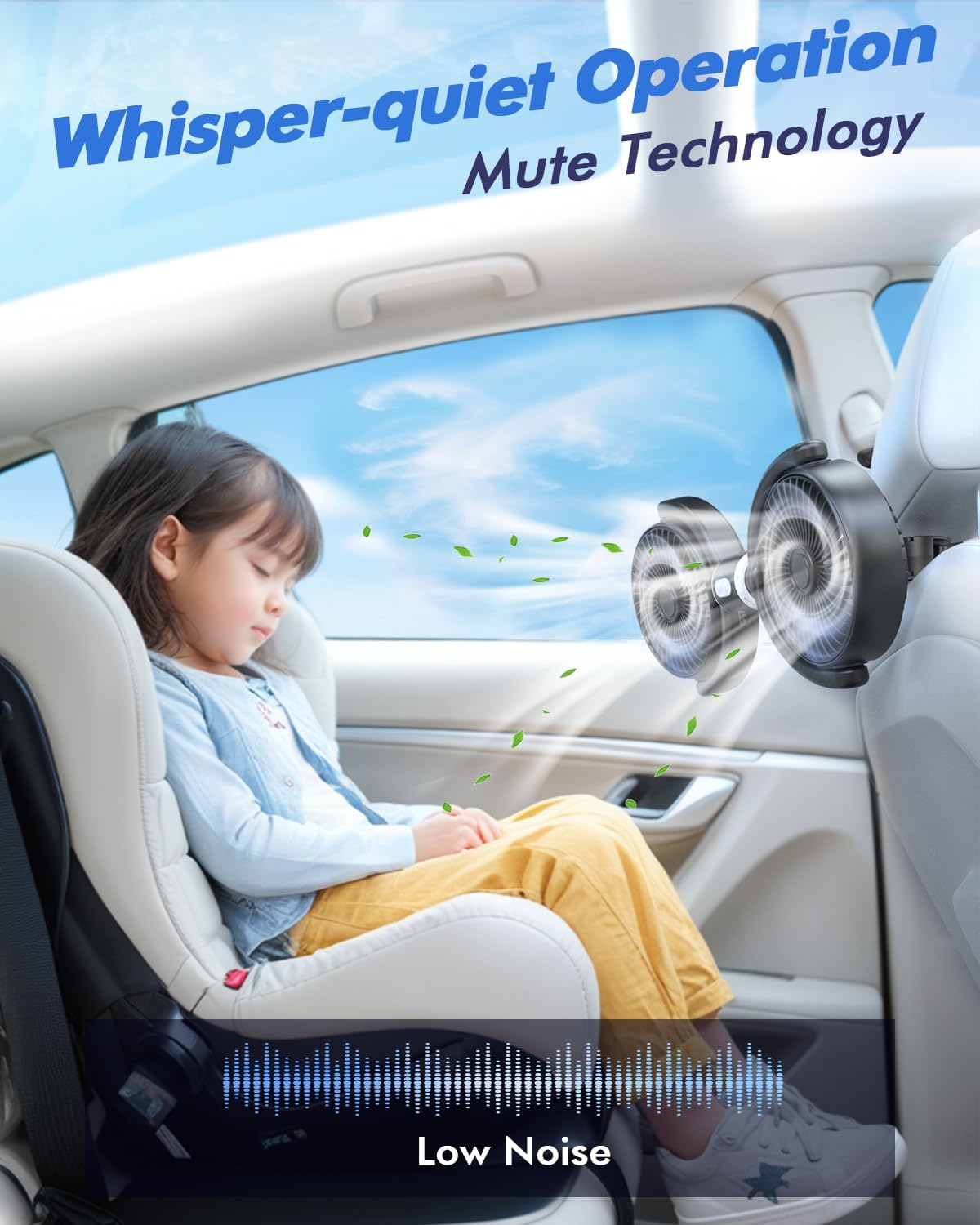 Car Fan USB Powered for Baby: Dual Car Cooling Fans for Backseat 3 Speed Separate Controlled Quiet Brushless Motor 360° Rotatable 5V 2A Rear Seat Air Circulation for Vehicle Van Truck SUV RV(USB Plug)