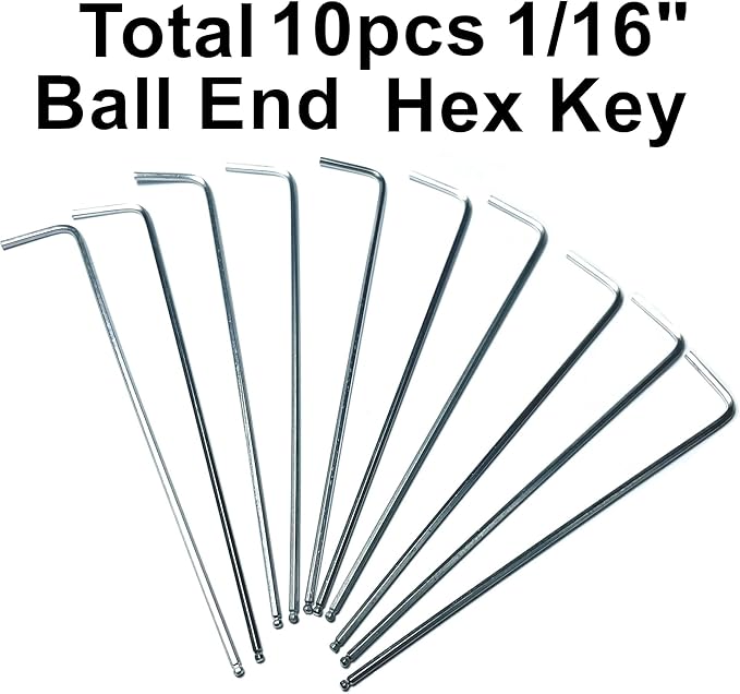 10pcs 1/16 Ball End Allen Wrench sets,1/16" Hex Key Wrench set,allen key Door Key L Shaped hex wrench set with Long Arm.