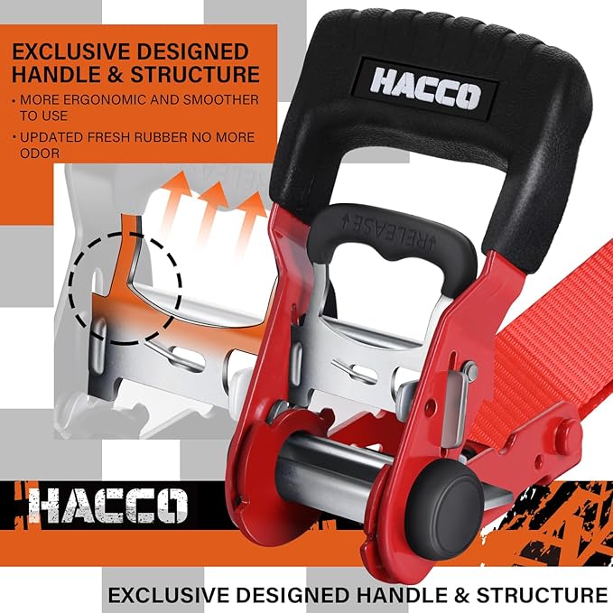HACCOPLANET Ratchet Straps, 5280lb Break Strengeth, 1.6" Heavy Duty Ratchet Tie Down Strap Set w/Padded Handle, S Hook, Soft Loop for UTV Motorcycle Truck Cargo Straps (Red, 16FT)