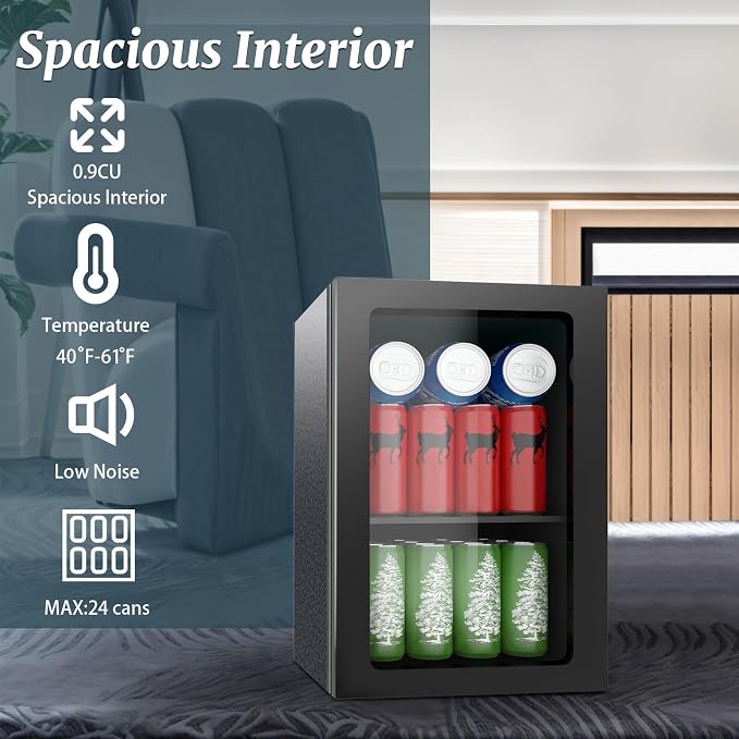 Compact 24 Can/0.9 Cu.Ft Mini Fridge For Soda, Drink, Beer, Wine | Portable Quiet Small Beverage Refrigerator Cooler With Removable Shelves&Manual Temperature Control For Office, Dorm, Bar