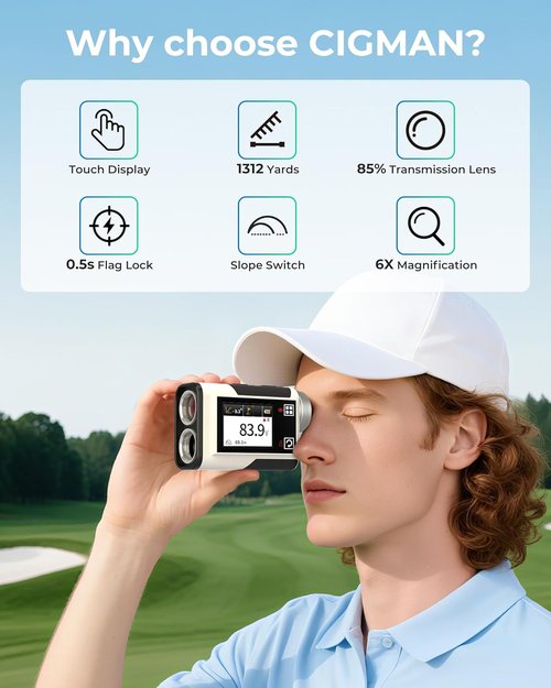 CIGMAN Golf Rangefinder - 1312 Yards with Slope, 2.4-Inch Color Touchscreen & Flag Lock Vibration