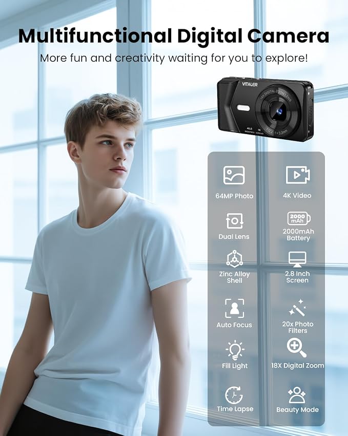 Digital Camera, Autofocus 48MP 4K Camera