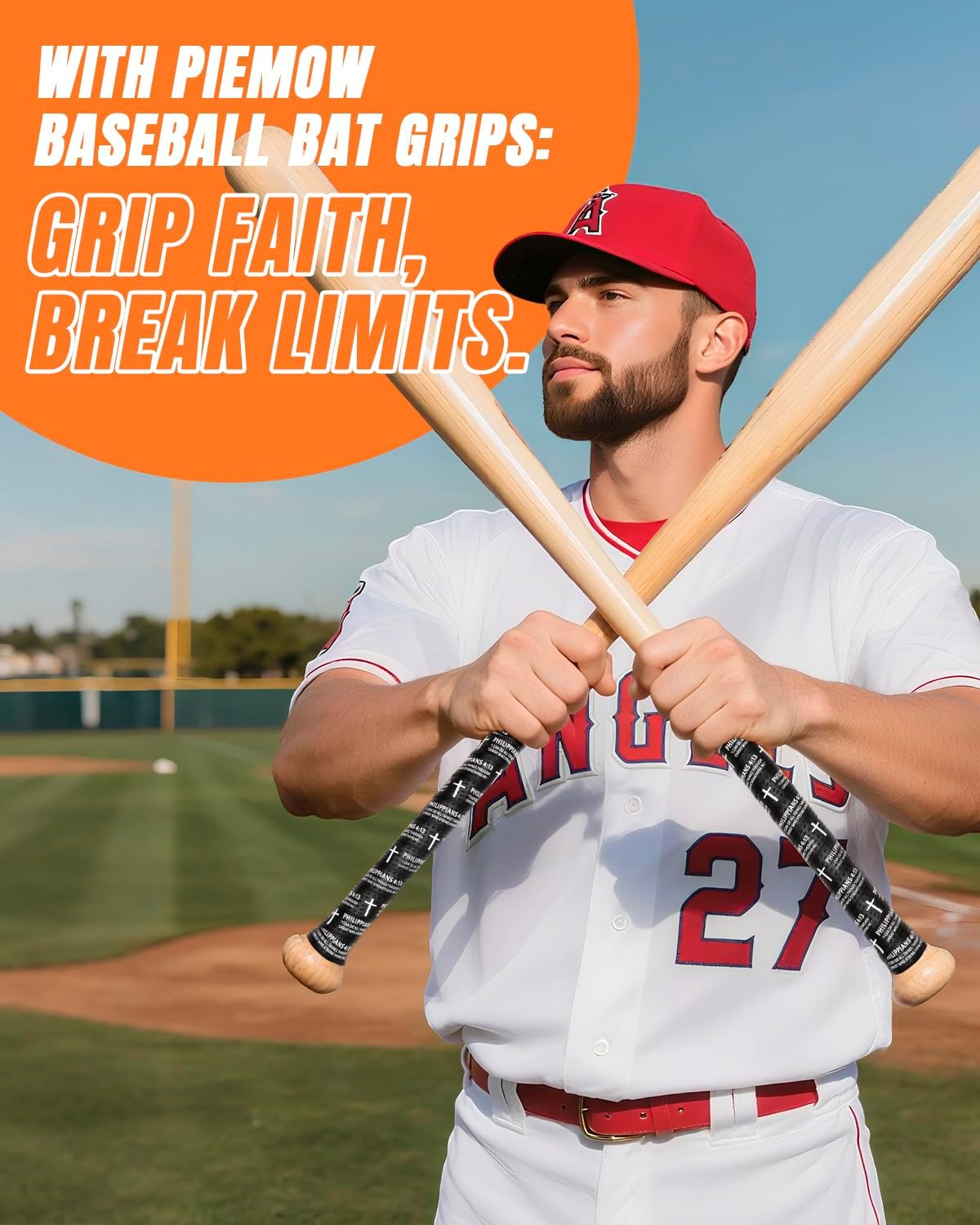 Piemow Baseball Bat Grip Tape - Faith Cross Design | Non-Slip 1.5mm Precut Adhesive for Sports