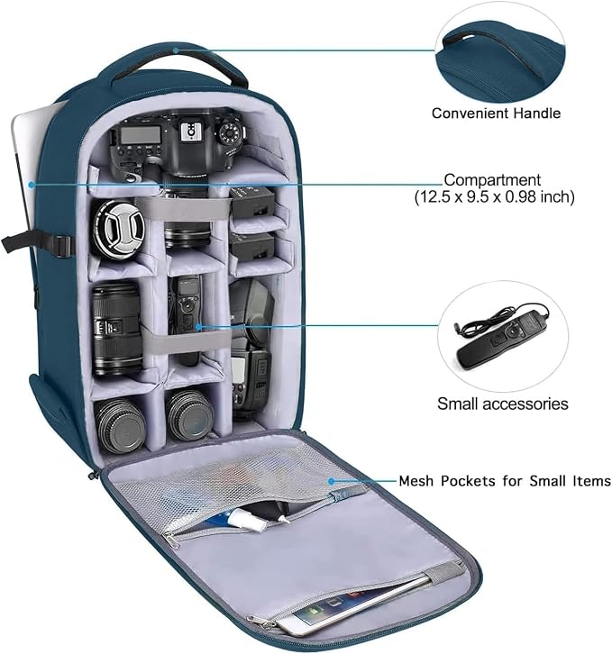 MOSISO Camera Backpack, DSLR/SLR/Mirrorless Photography Camera Bag Full Open