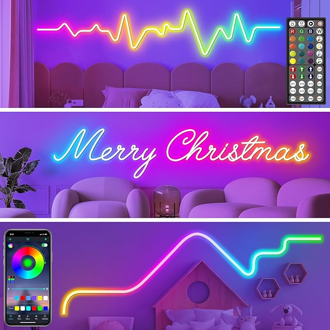 LETIANPAI 100Ft Neon Rope Lights,Flexible Led Rope Lights Control with App/Remote,Multiple Modes Music Sync Gaming RGB Led Neon Lights for Bedroom Outdoor (200FT/60M)