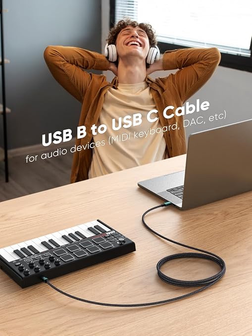 CableCreation USB B to C 6.6 FT Printer Cable, MIDI Cable, Nylon Braided USB-B