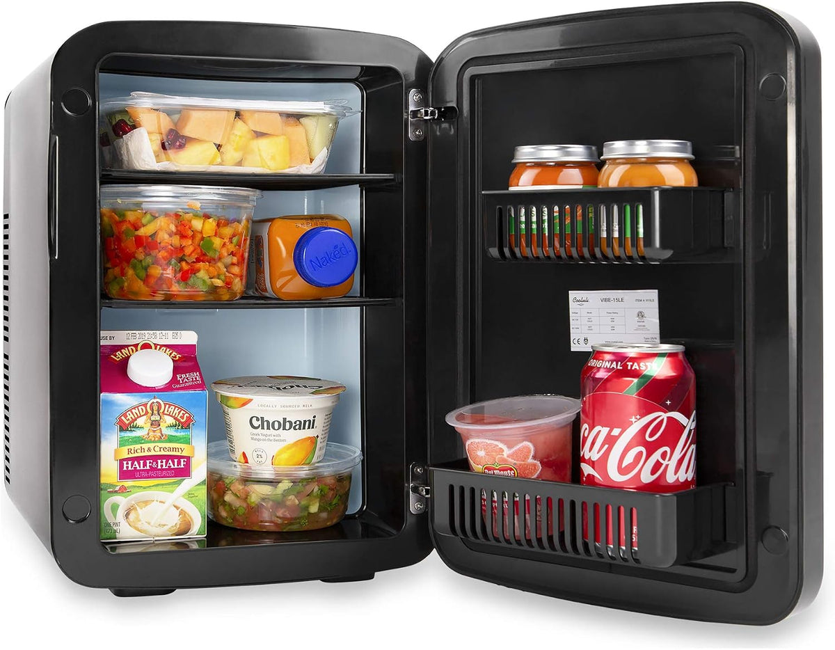Cooluli 15L Mini Fridge with Magnetic Blackboard - Portable Small Refrigerator for Travel, Car & Office, V15LE2BK