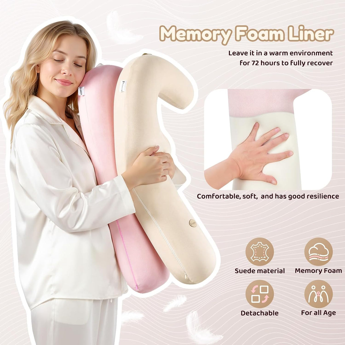FLORICH Memory Foam Kids Travel Pillow, Car Sleeping Pillow, F-Shape Car Pillows for Adults and Children, Traveling Car Pillow for Kids with Removable Pillowcase (Pink)