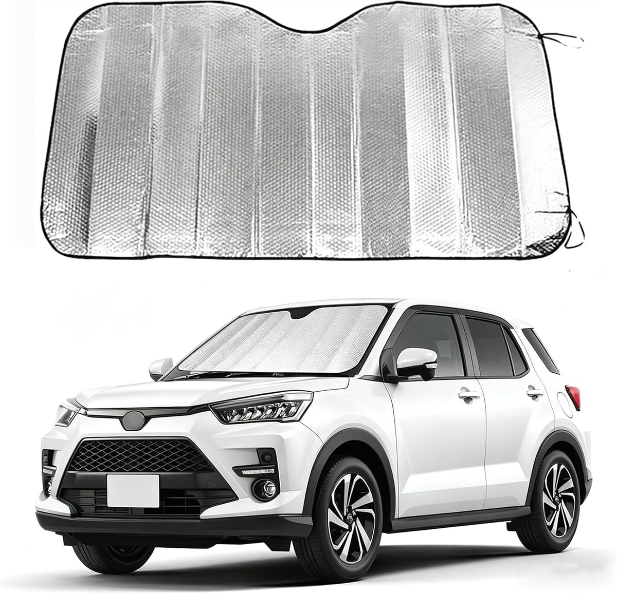 Car Windshield Sun Shade, Double Thickening Bubble Sun Shade, Foldable Front Window Sunshade with Suction Cups, UV-Blocking Sun Visor, Keeps Vehicle Cool for Most Cars SUVs (55"x27.5")
