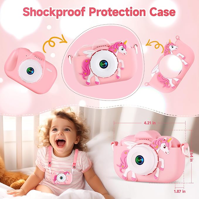 Kids Camera Toys for Ages 3 4 5 6 7 8 9 Girls, 48MP Dual Lens Toddler Digital