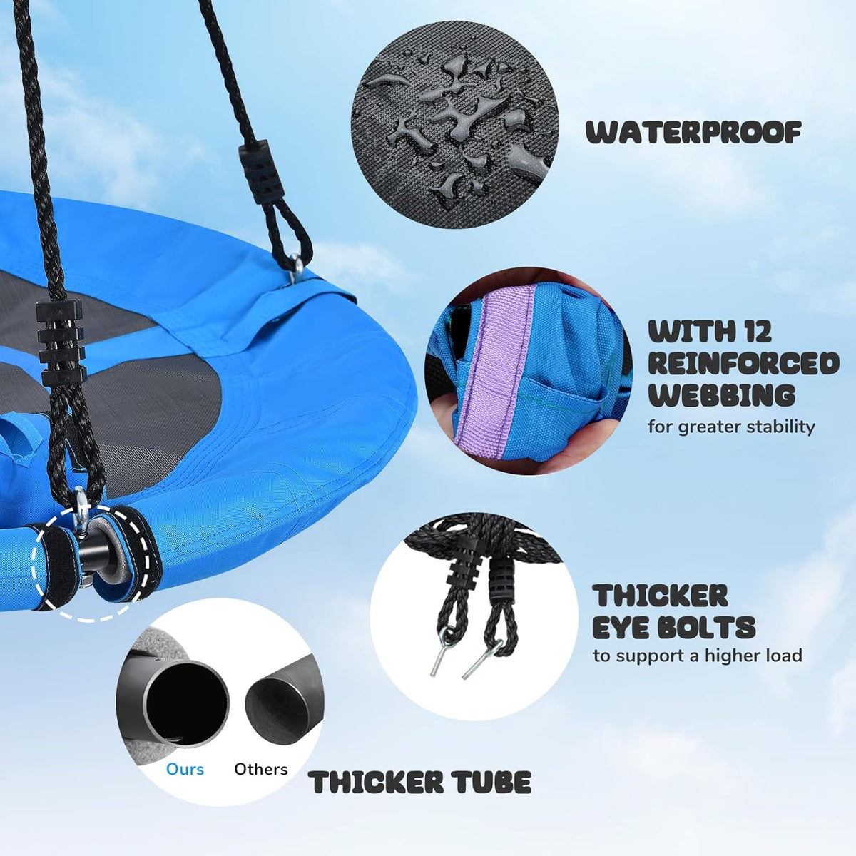 Trekassy 40-Inch Saucer Tree Swing - 700lb Capacity, Waterproof 900D Oxford, Steel Frame, Blue