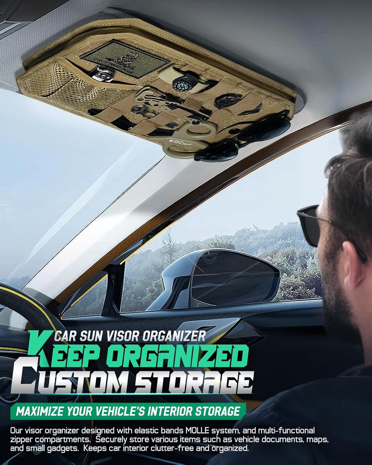 LIVANS Tactical Car Sun Visor Organizer, Fit Cars Trucks SUV Jeeps Patrols