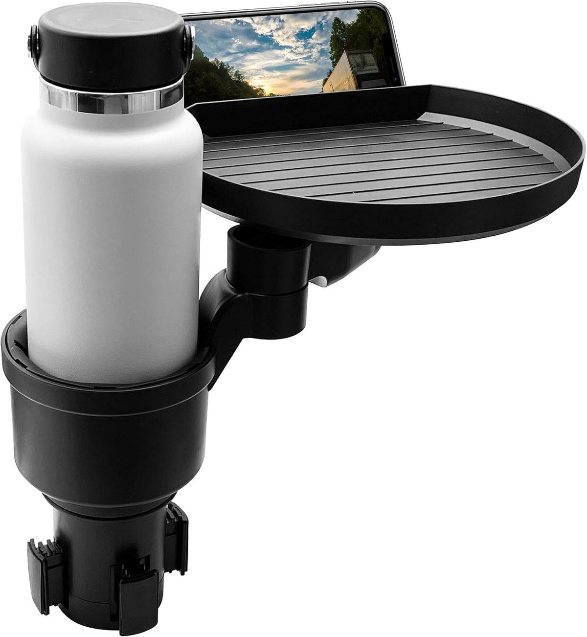 Macally Cup Holder Tray for Car - Adjustable Car Tray Table - Perfect Car Food Tray for Eating with Phone Slot and Swivel Arm - Car Organizer