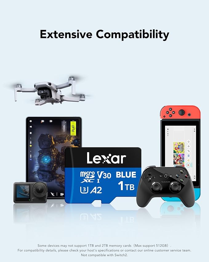 Lexar 1TB Blue Micro SD Card Up to 160MB/s, microSDXC UHS-I Memory Card