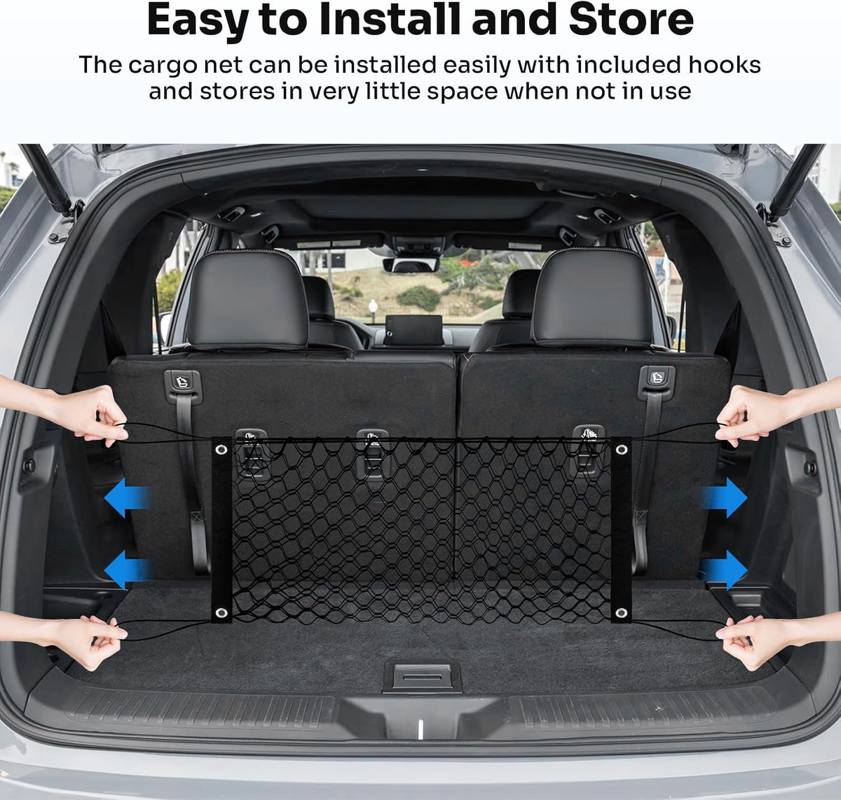 Canvcle Trunk Cargo Net for 2023-2025 2026 Honda Pilot Accessories Envelope Style Mesh Trunk Net Organizer and Storage Stretchable Adjustable Elastic Nylon Rear Cargo Netting with Hooks