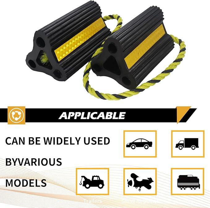 Wheel Chocks for Trailers RVs camper Trucks and Small Aircraft wheel chock, Wheel Chocks Block with 3 Reflective Strips ,Versatile Heavy Duty Solid Rubber Wheel Immobilizers & Chocks[1 Pair 2 Pack]