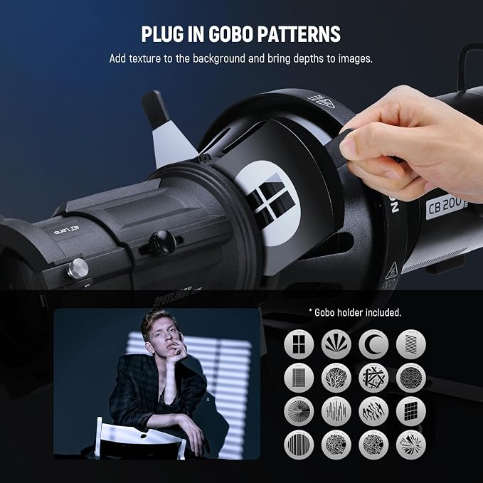 NEEWER Spotlight Snoot with 40° Projection Lens, Adjustable Focus, 16 Metal