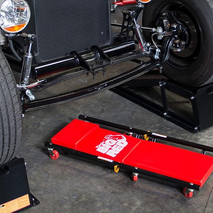 Big RED AT82040R Torin Hydraulic Trolley Floor Service/Floor Combo with 2 Jack Stands and Rolling Garage/Shop Creeper, 2 Ton (4,000 lb) Capacity, Red