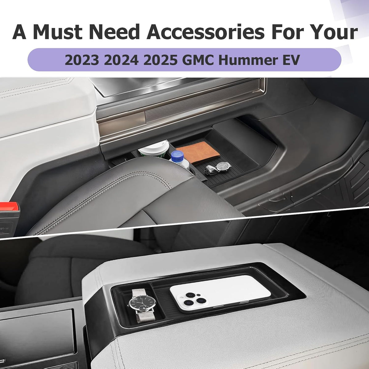 LUWU Center Console Tray Set 2023 2024 2025 2026 Hummer EV SUV Accessories Lower Storage Tray Armrest Console Organizer 2PCS