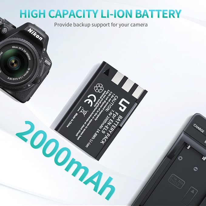 EN-EL9 EN EL9a Battery Pack, LP 2-Pack 2000mAh Rechargeable Li-Ion Battery Set