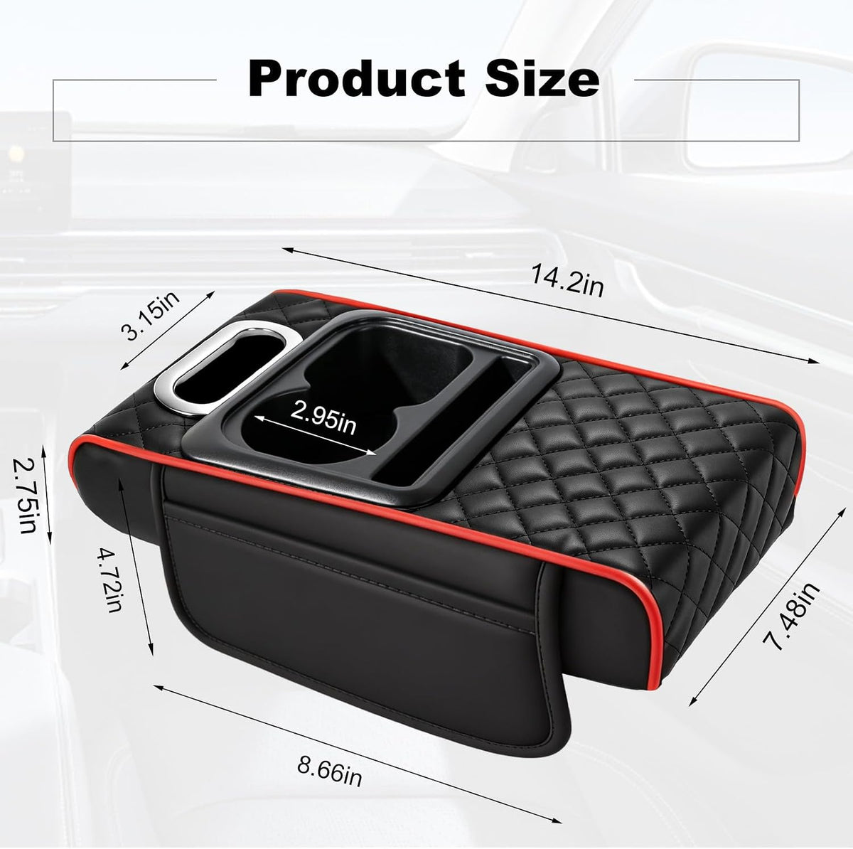 Car Armrest Cushion,5-in-1 Center Console Cover with 2 Storage Bags Cup Holder, Phone Slot for Sedans, Tissue Box Slot, Car Accessories Interior Organizers (Black) (Black-B)