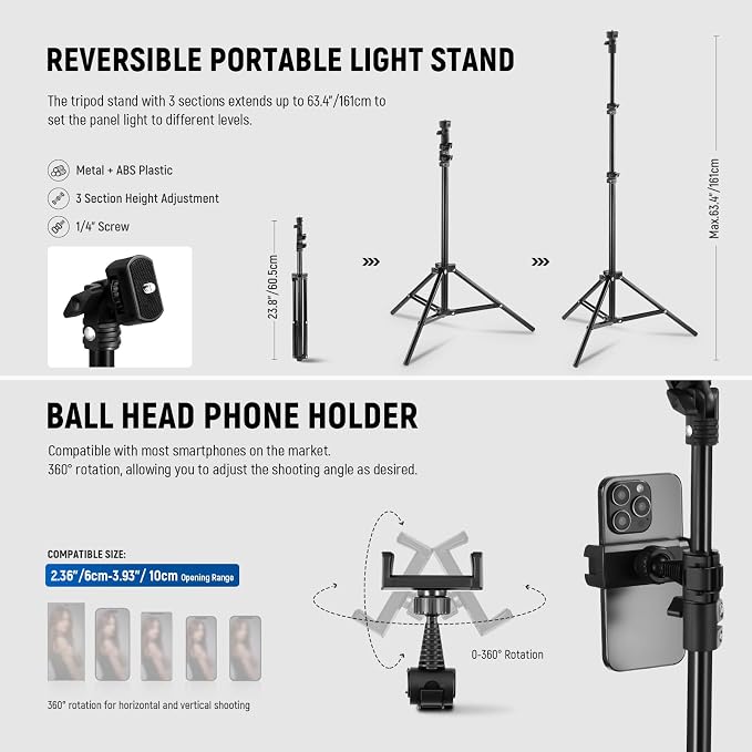 NEEWER Basics 2 Pack 15W 10.8" LED Video Light Panel Lighting Kit