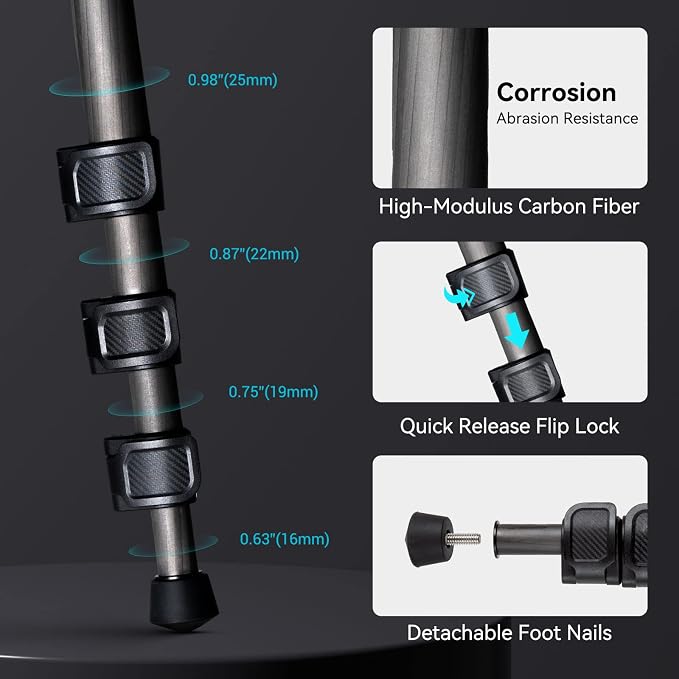 SmallRig AP-10 Carbon Fiber Tripod, 52.4" Lightweight Compact Camera Tripod