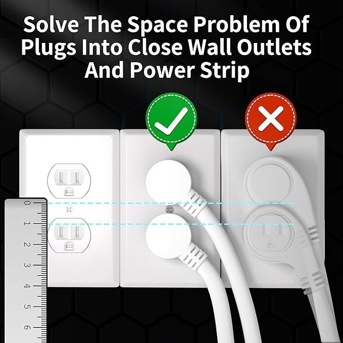 HUANCHAIN 14 Gauge 1 Feet (3 Pack) Flat Plug Extension Cord White Indoor Outdoor, Heavy Duty 3 Prong Grounded Low Profile Extension Wire Flexible, 15A 1875W 125V 14AWG SJTW, ETL Listed