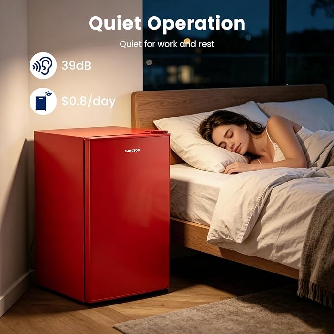 2.6 Cu Ft Small Fridge with Freezer for Office Red | Mini Refrigerator for Dorm Bedroom, Compact Fridge, Energy-efficient, Low Noise