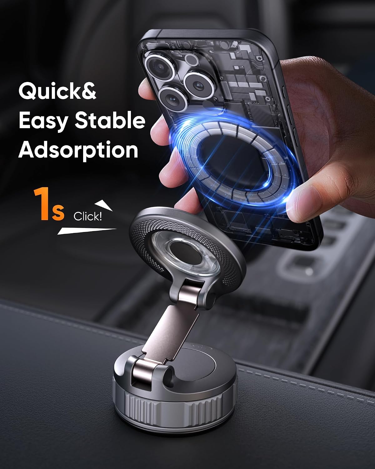 NKNZLY Vacuum Magnetic Car Phone Holder, 360° Adjustable MagSafe Car Mount