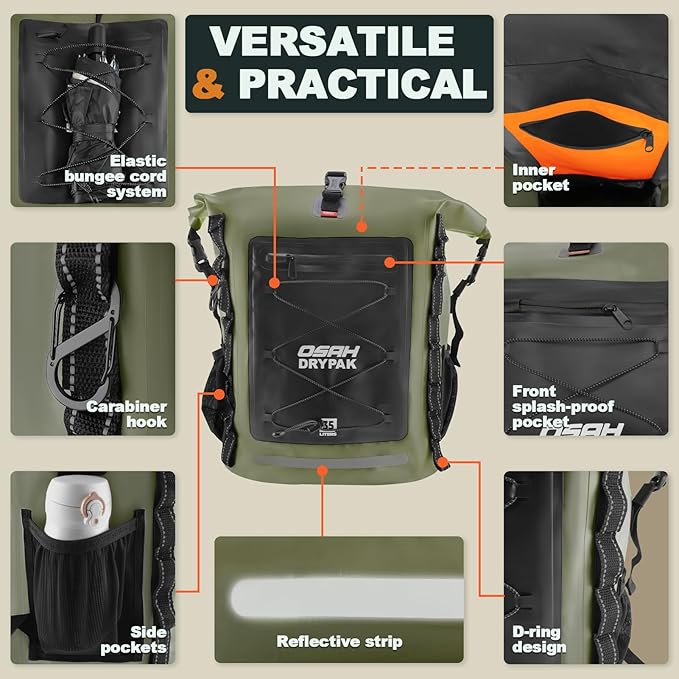 OSAH DRYPAK Waterproof Backpack Dry Bag 25L/35L/55L/85L – Heavy Duty Roll-Top