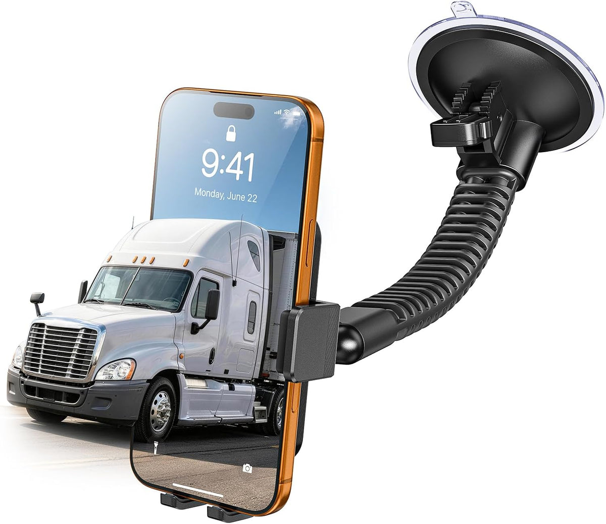 A2C Heavy Duty Truck Phone Mount, 10" Metal Long Arm Windshield Phone Mount