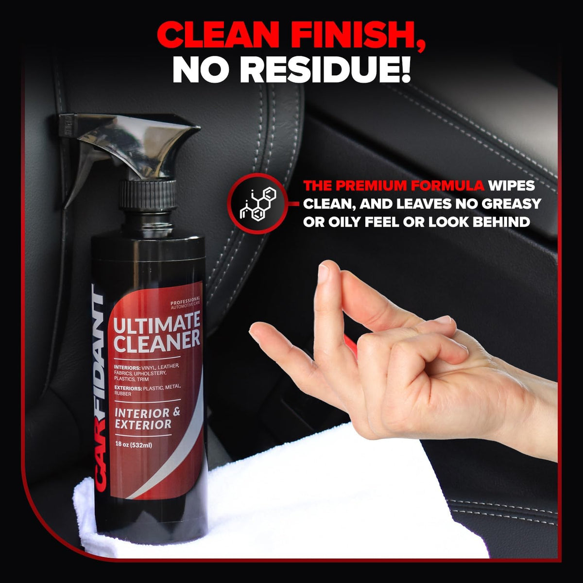 Carfidant Ultimate Cleaner Automotive Interior Cleaner All Purpose Cleaner for Car Carpet Upholstery - 18 fl. Oz. with Microfiber Towel and Gallon