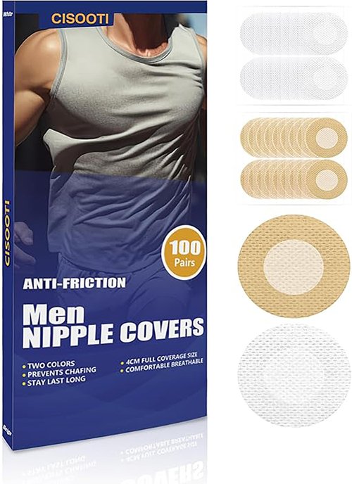 CISOOTI 100 Pairs (200 Pieces) Men's Sports Nipple Cover, Nipple Covers for Running Men No Show Protection Men,Nipple Tape Guards for Runners,Anti Chafing Marathon Use- Beige White