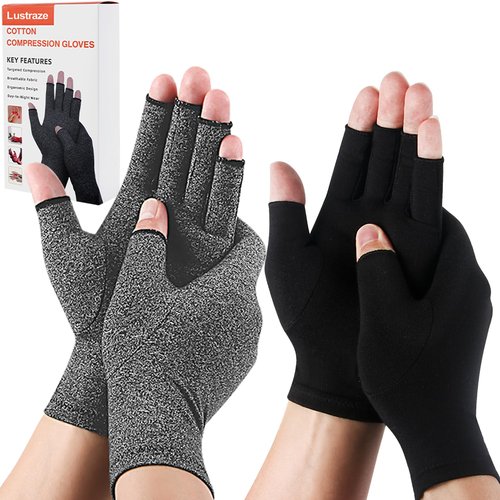 Lustraze 2 Pairs Arthritis Gloves for Women and Men, Pain Relief Compression Gloves Women,Fingerless Design, Breathable Fabric