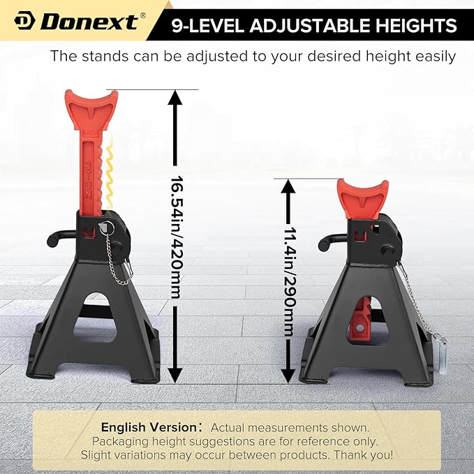 Donext Jack Stands 3 Ton (6,500 lb) Capacity Steel Double Locking, 1 Pair Black and Red Lifting Stand Adjustable Jack Stands