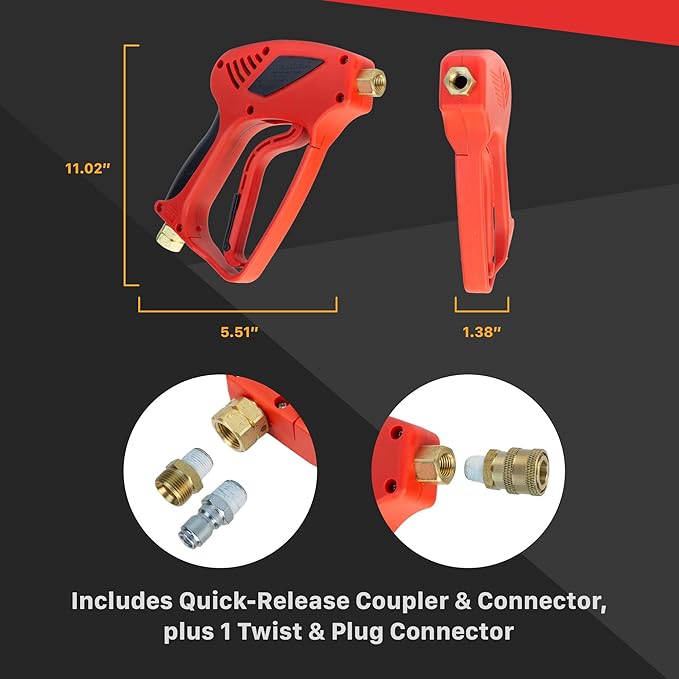 Maxshine Short Pressure Washer Gun | High-Pressure Water Handle with 1/4” Quick Connector Coupler | Power Washer Gun Compatible with Foam Cannon | Includes 3/8” Male & M22 14mm Twist Plug Connectors