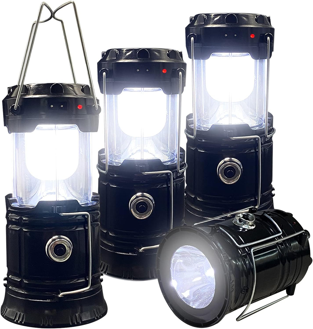 XTAUTO Collapsible Portable LED Camping Lantern - Lightweight Waterproof Solar USB Rechargeable | 4-Pack Emergency Light for Outdoor & Indoor Use
