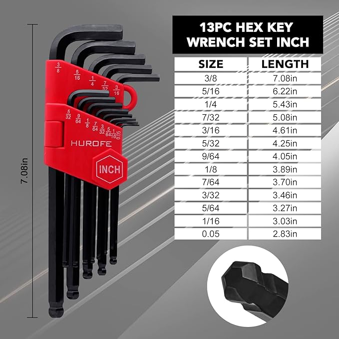 Hex Key Allen Wrench Set, 35-Piece Long Arm Inch/Metric/Torx Ball End with T-Handle, Chrome Vanadium Steel