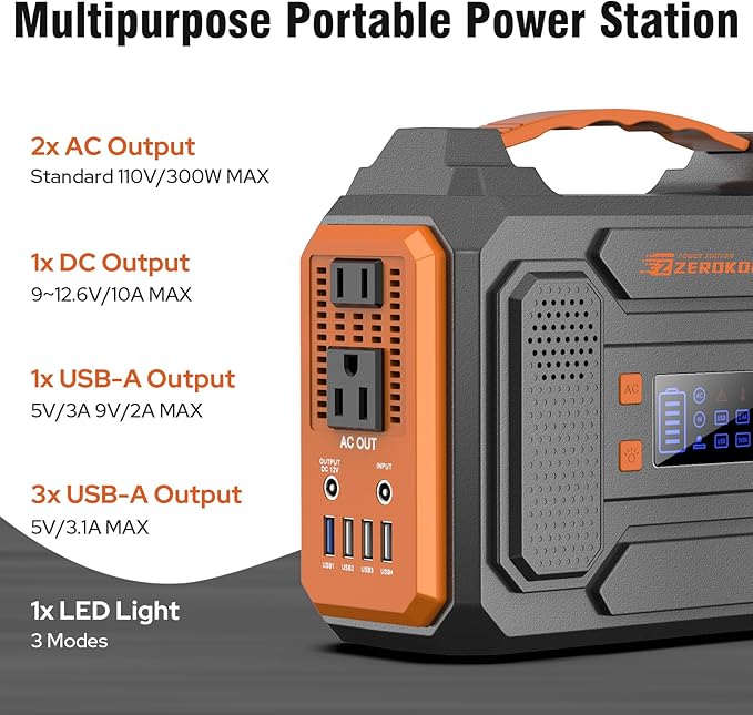 Portable Solar Generator, 300W Portable Power Station with Foldable 60W Solar Panel,110V Pure Sine Wave 280Wh Battery Power Pack with USB DC AC Outlet for Camping Smart Devices RV Van Outdoor-Orange