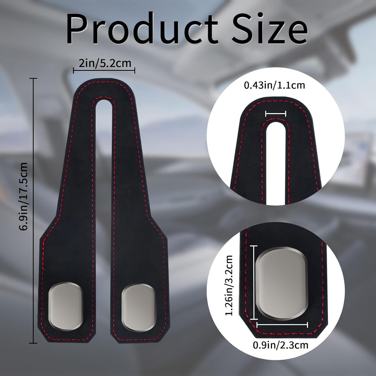 Car Purse Hook, Car Seat Headrest Hooks, Black Leather 4 Pack