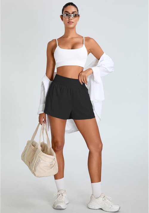 BMJL Women's High-Waisted Athletic Shorts - 2.5" Running Shorts with Zipper Pocket for Yoga & Gym